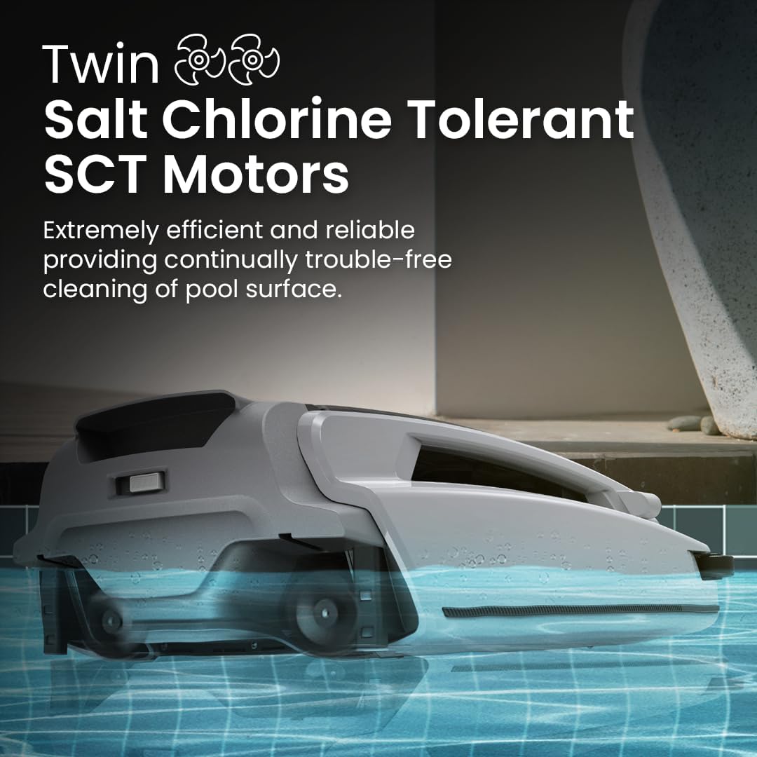 Twin Salt Chlorine Tolerant SCT motors for efficient, reliable, trouble-free cleaning